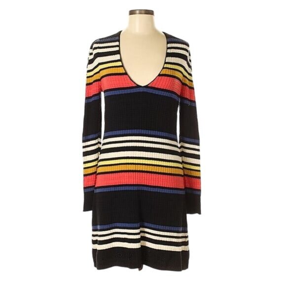 Free People Striped L/S Sweater Dress | Coastal Grandmother Dark Academia Prep M - Picture 2 of 15